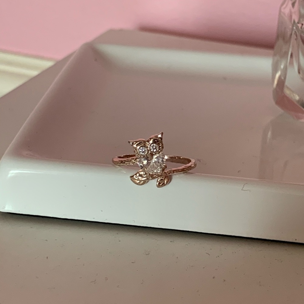 Silver Crystal Owl Ring